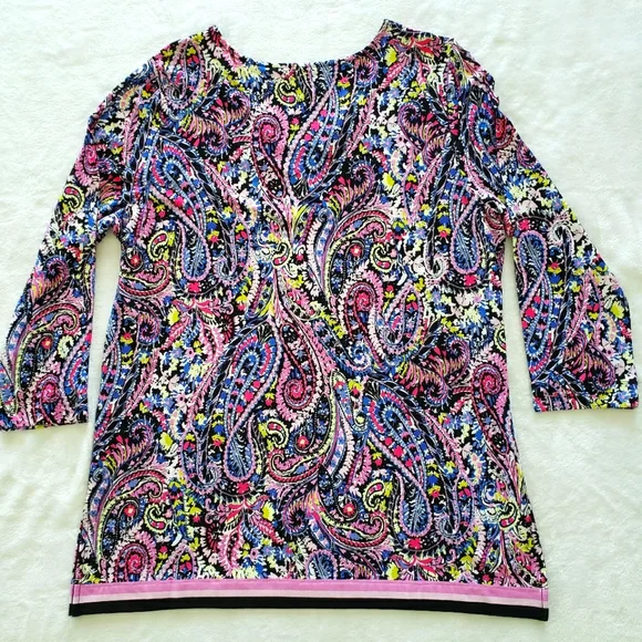 PAPPAGALLO Long Sleeve Pearl Pink Paisley Tunic Top—NWT—L - Picture 10 of 14